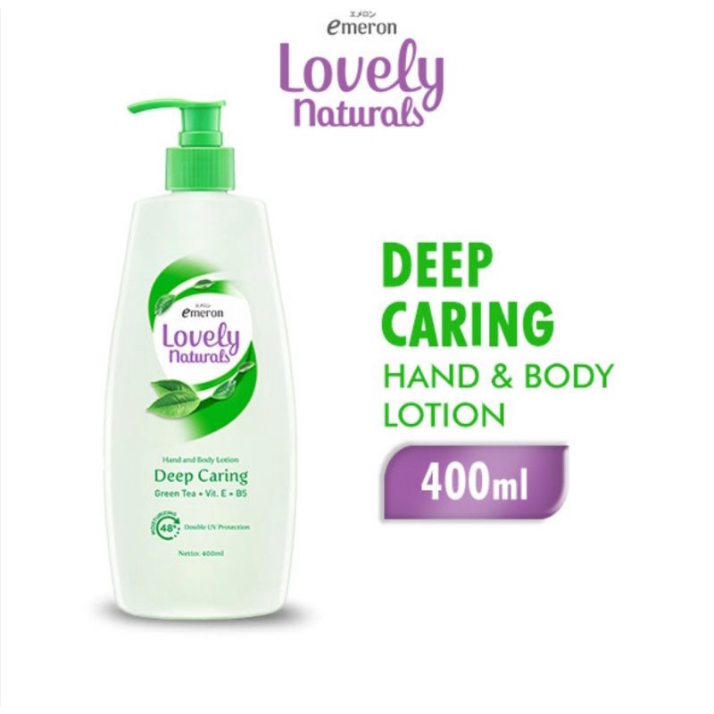 EMERON LOVELY Natural Hand Body Lotion 400 ml Deep Caring Botol Pump Green Tea