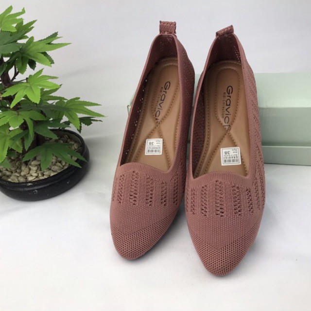 Sepatu Flat Wanita Slip On Bahan Rajut Import DO-11 GRAVICI