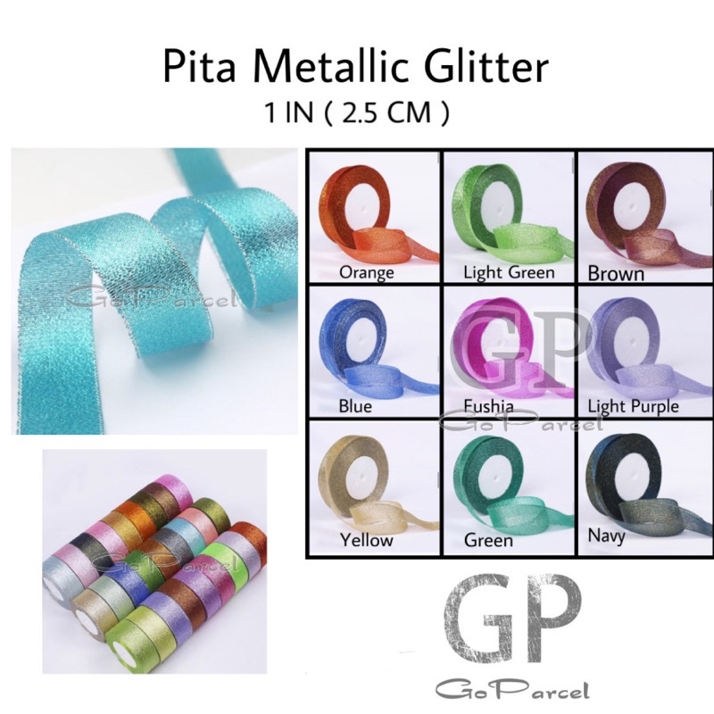 ( 3 Meter ) METALLIC GLITTER RIBBON 25MM - PITA METALIK GLITER GOLD EMAS SILVER 1 IN ( 2.5 CM ) 1 INCH