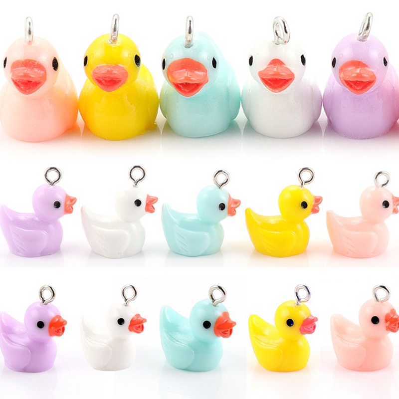 10pcs Gantungan Kunci Bentuk Hewan Bebek Bahan Resin Untuk Aksesoris Perhiasan