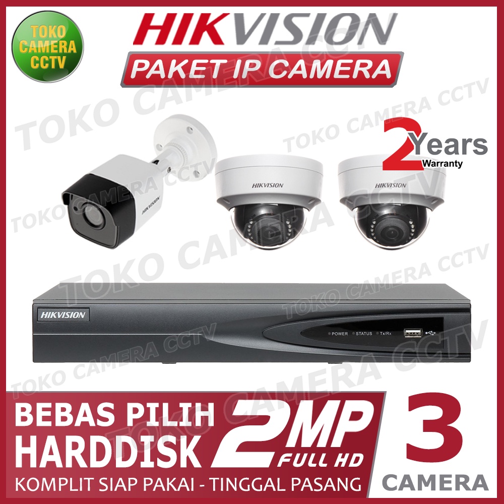 PAKET CCTV IP CAMERA HIKVISION 2MP 4 CHANNEL 3 KAMERA