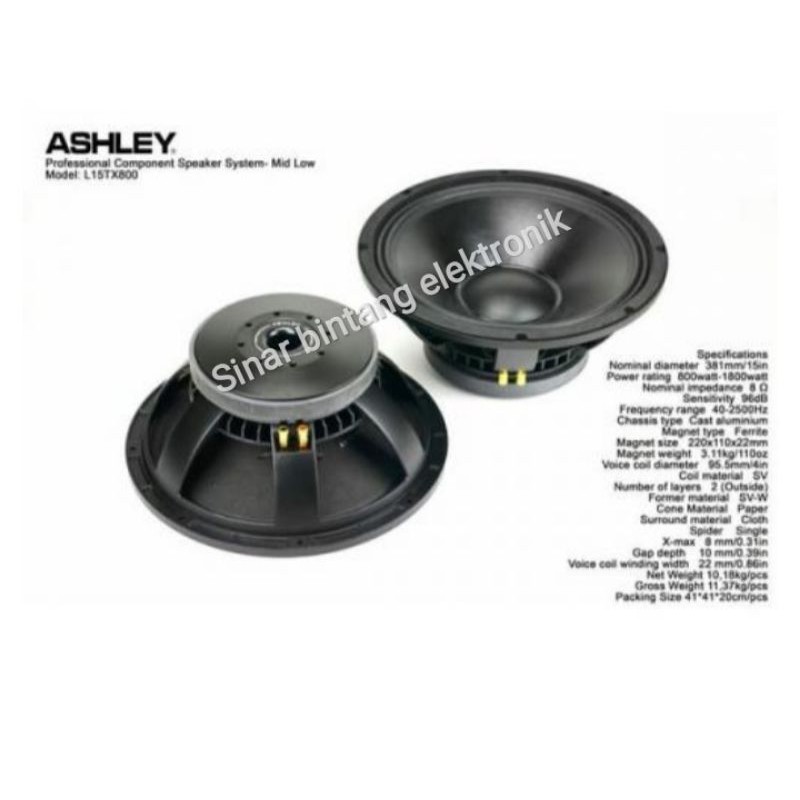 Speaker Component Ashley L15 TX800 Original Woofer 15 inch Mid - Low