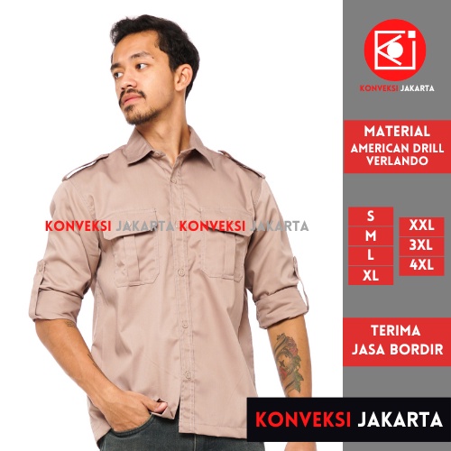 Baju Kemeja PDL Lengan Panjang Pria - Seragam Pakaian Kerja Dinas Lapangan Outdoor Gunung Warna Khaki - Konveksi Jakarta Official