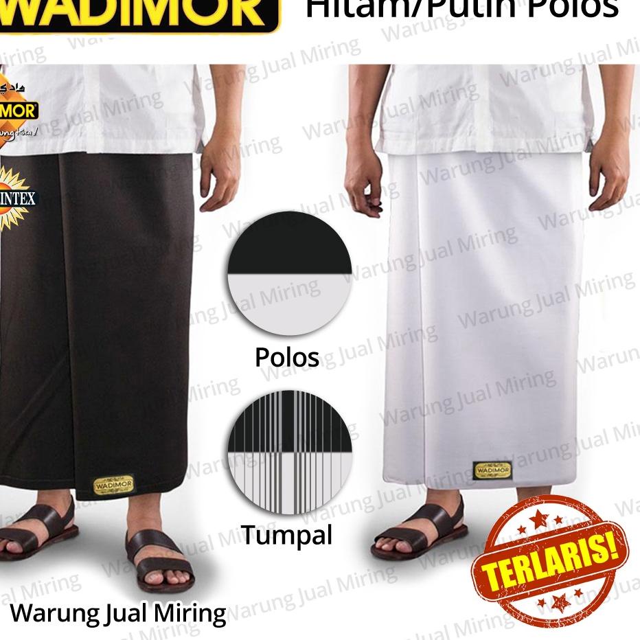 [PRODUK DN9] Sarung WADIMOR Hitam Putih Polos Tumpal Garis Salur Kain Samping Katun Tenun Muslim Dew