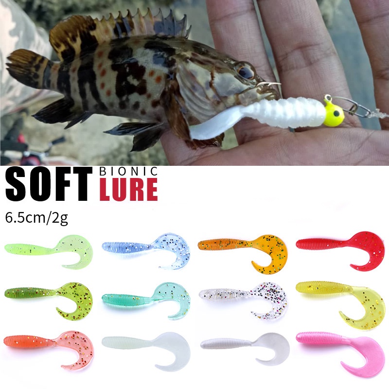 HENGJIA 10pcs/bag Softworm Umpan Pancing Cacing lifelike locust lunak melengkung Fishing Lure Tackle