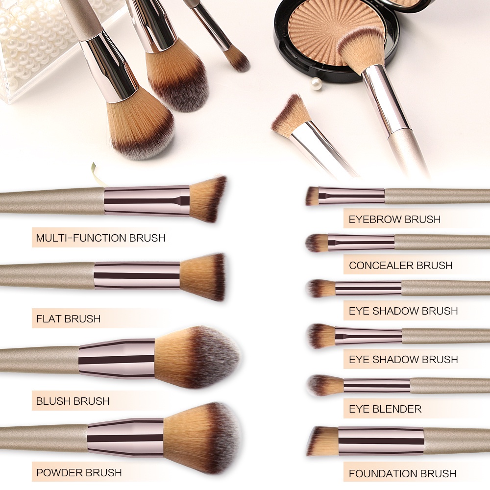 MAGEFY Brush Make Up 10Pcs Luxury Champagne Kuas Make Up Set 5773