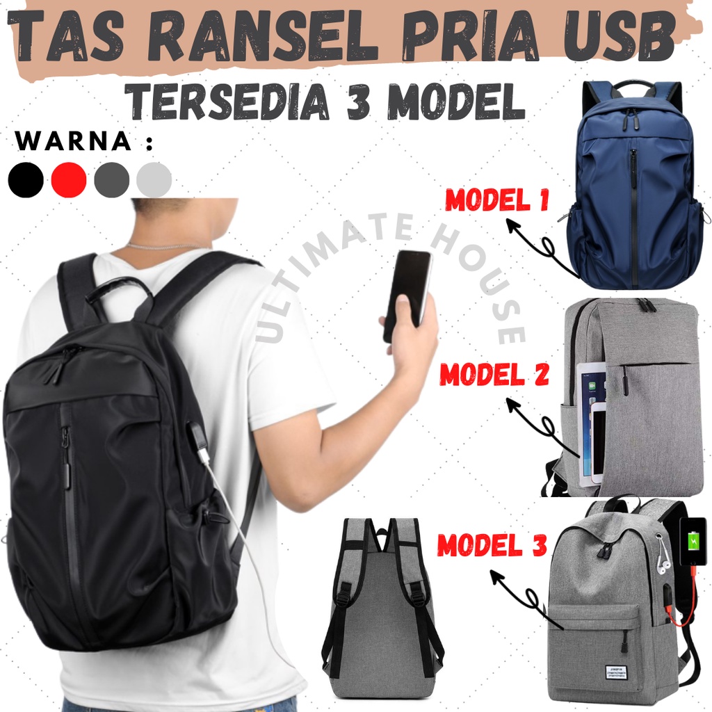 Tas Ransel Pria Tas Sekolah Anak USB Charger Waterproof Backpack Import Murah