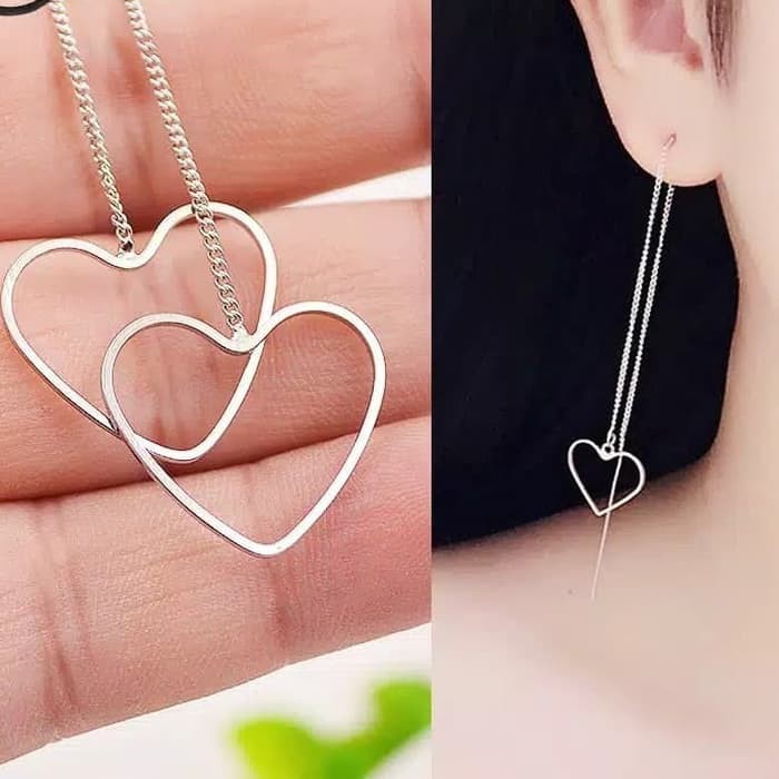 Anting Panjang Simple Gaya Korea Bentuk Hati Geometris Triangle