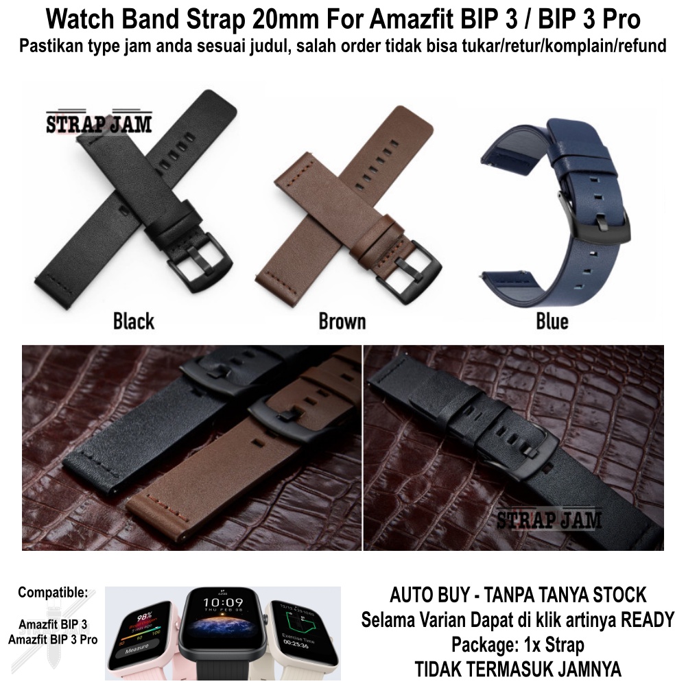 Tali Jam Amazfit BIP 3 / Pro - Strap 20mm Modern Leather Kulit Polos