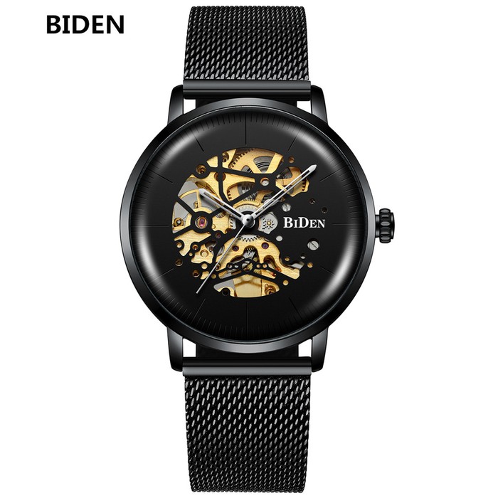 Jam Tangan Pria BIDEN Mekanik Otomatis Stainless Steel Anti Air - Hitam | WATCHYH