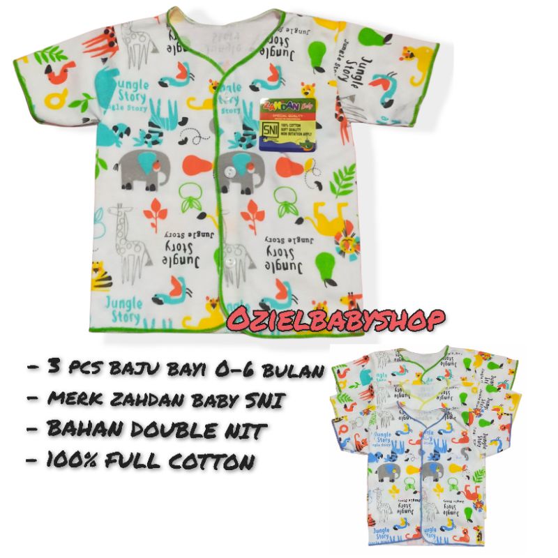 3 pcs baju pendek zahdan motif SNI 0-6 BULAN