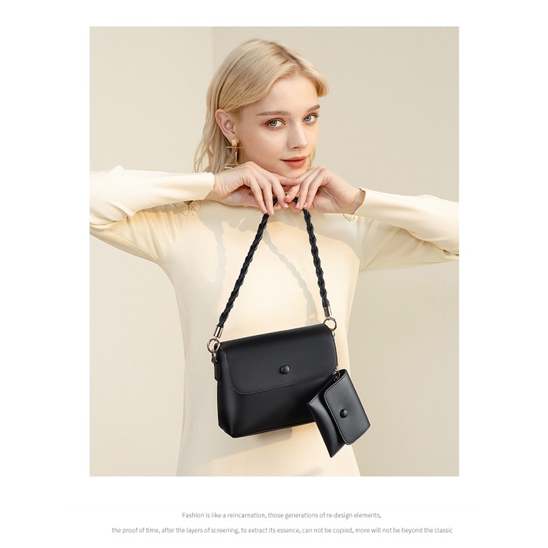 Bostanten Tas Wanita PU Fashion Tas Selempang Warna Hitam/Putih