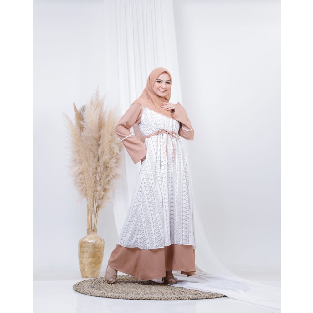 Baju Muslim Wanita / Long dress Wanita / pakaian Wanita - Adiba Putih