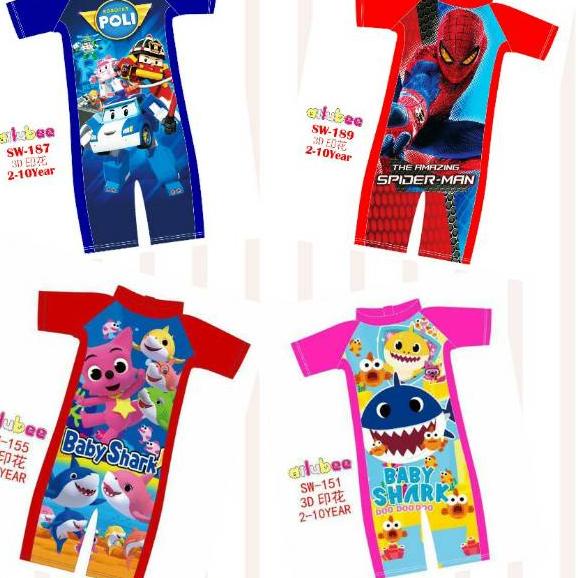mu✵Terlaris⁂↓ SUPEE SALE PROMO Baju renang swimsuit diving anak karakter spiderman. Poli. Baby shark