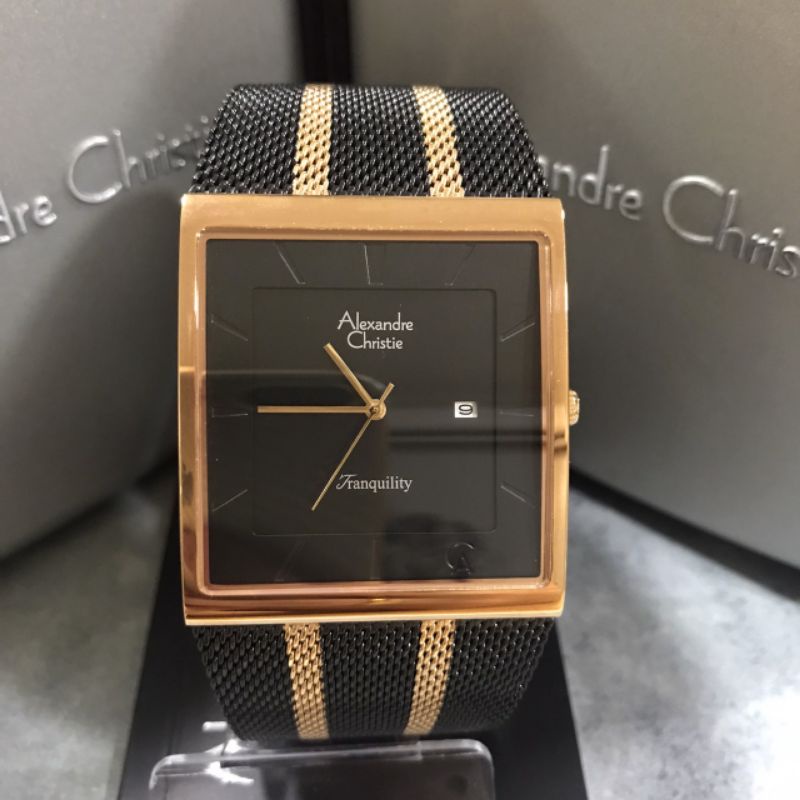 Jam Alexandre Christie AC 8333 MD BBR Pria Rantai Pasir Hitam Rosegold Segi