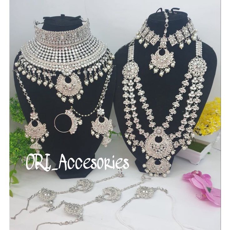Kalung set pengantin/perhiasan india/bridal set silver