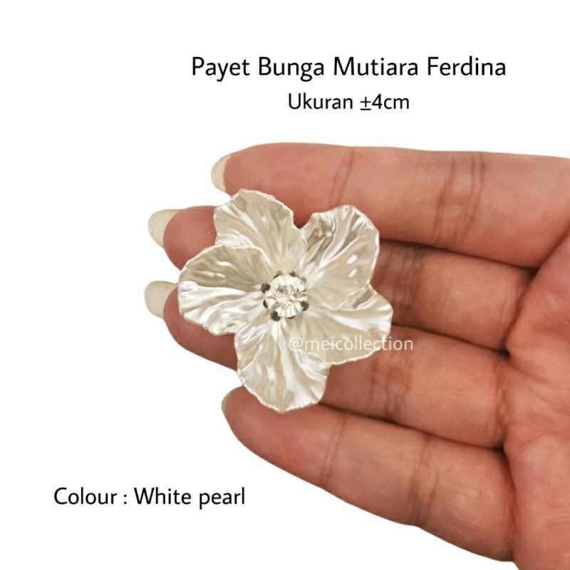 payet bunga 3d rangkai APB Ferdina permata mutiara off white 3cm 4cm aplikasi kebaya