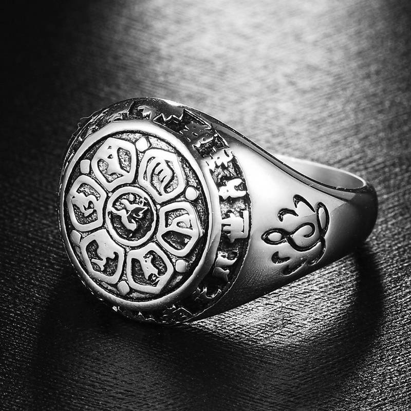 Cincin Jimat Keberuntungan Desain Teratai Sanskrit Gaya Vintage Untuk Pria Dan Wanita