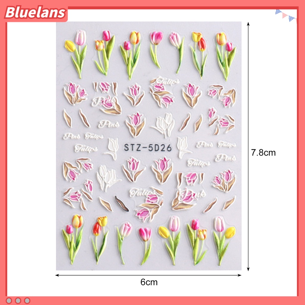 Bluelans Stiker Kuku 5D Efek Kertas Tiga Dimensi Desain Tulip Untuk Salon