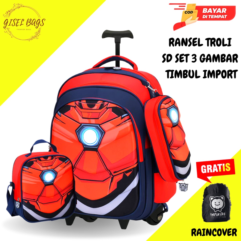 Tas koper anak laki laki sd import gambar timbul karakter superhero