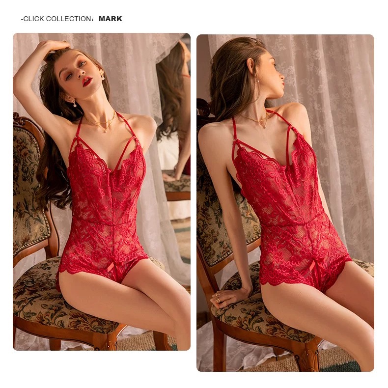 Lingerie Wanita Sexy crotchless Teddies V Dalam Renda Potongan Satu Potong 3A522B