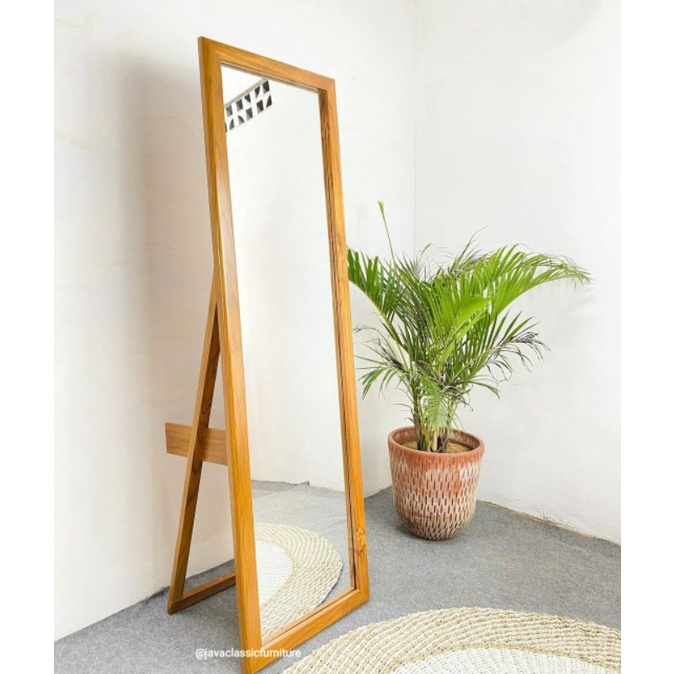 STANDING MIRROR FIGURA KACA CERMIN FITTING GANTI BAJU MODEL MINIMALIS BESAR TINGGI BAHAN KAYU JATI TPK GRADE A