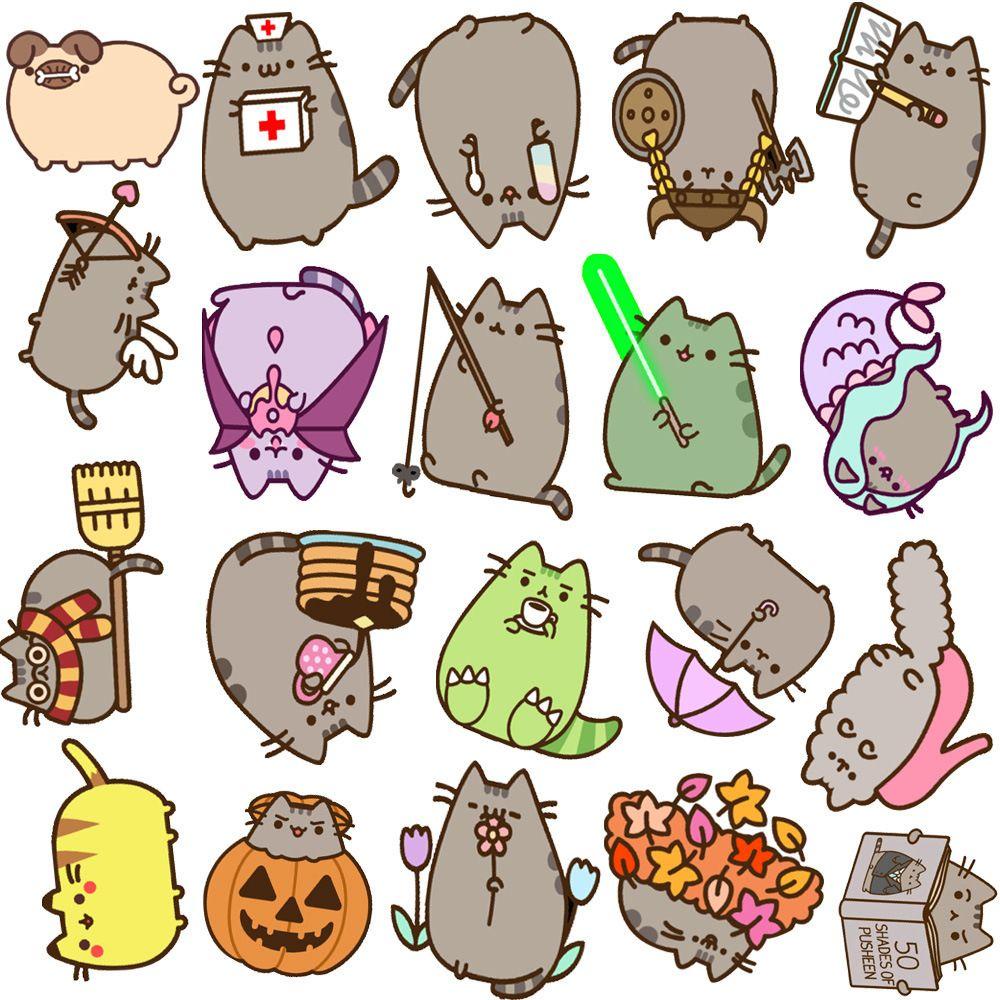 LANFY Chunky Cat Stiker Travel 50 Pcs Bagasi Hadiah Natal DIY Scrapbook Tahan Air Gitar Decal Notebook Dekorasi PVC Stiker Cangkir Air Stiker