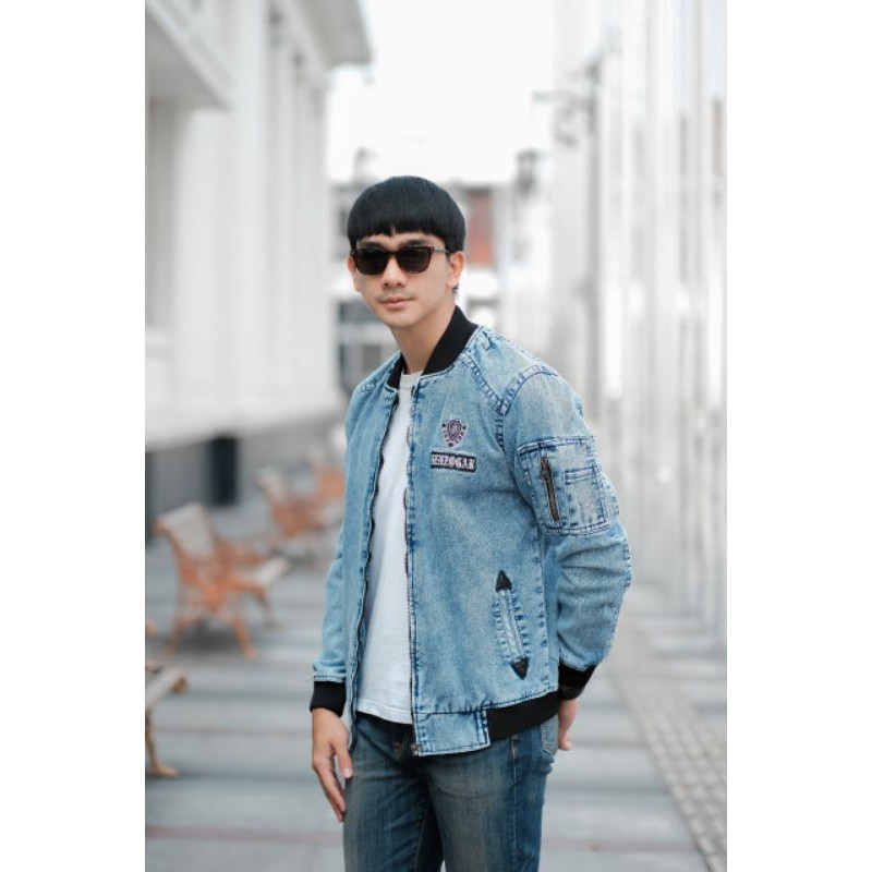 Jaket Bomber Jeans pria washing Premium - Bomber jeans pria