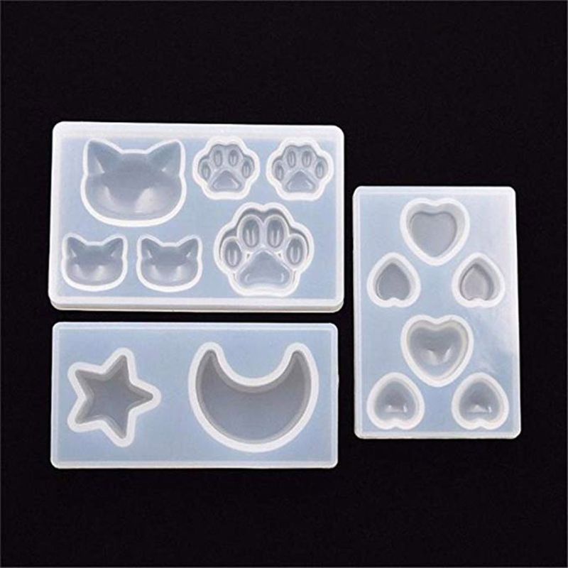 SIY  3 Pcs Star Moon Cat Footprint Love Heart Jewelry Silicone Mold Resin Epoxy DIY Mobile Phone Decoration Jewelry Tools