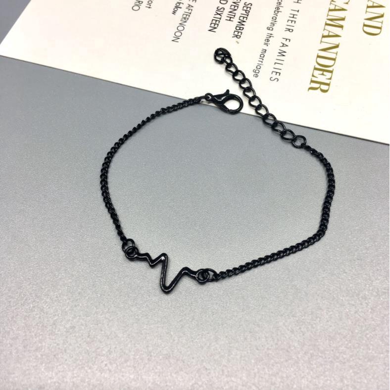 Gelang Desain Frekuensi Detak Jantung Ecg Gaya Korea Untuk Pasangan-Hitam hitam