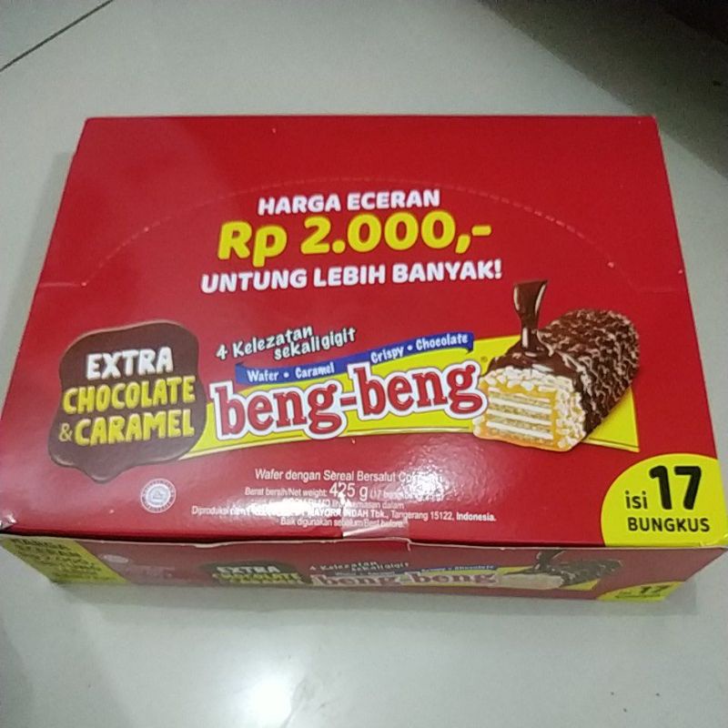 

Beng Beng extra chocolate & caramel crispy wafer netto 17 bks x 25 gr 1dus