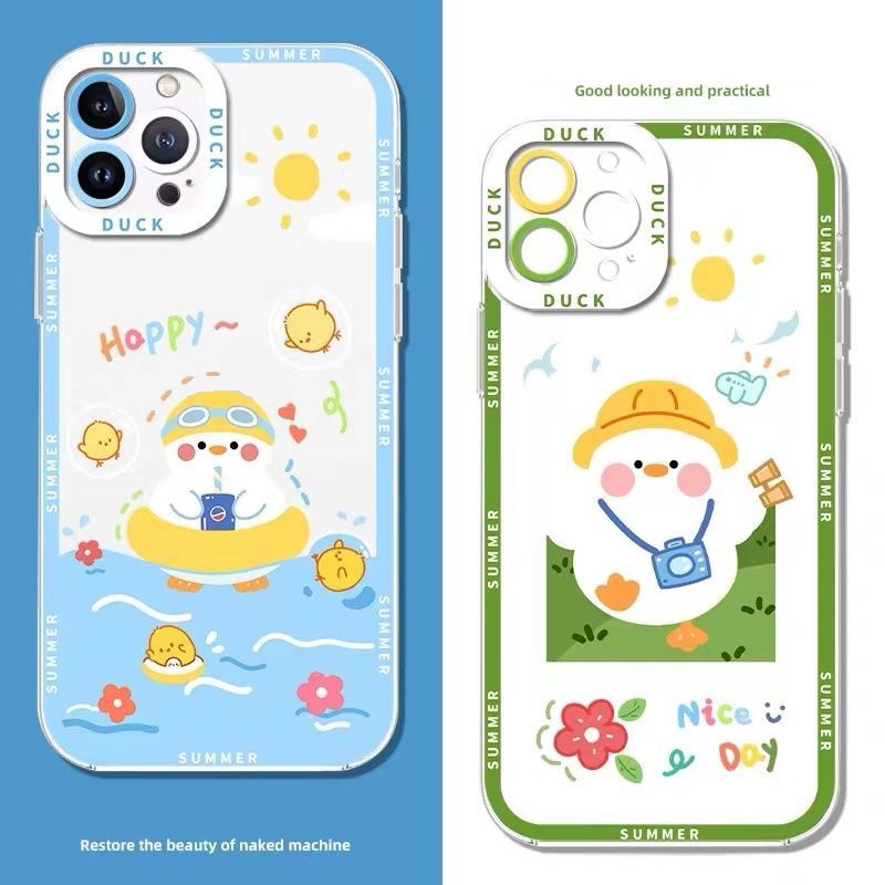 Soft Case Silikon TPU Transparan Motif Bebek Untuk IPhone 14 6 6S 7 8 Plus X XS XR 11 12 13 Pro Max