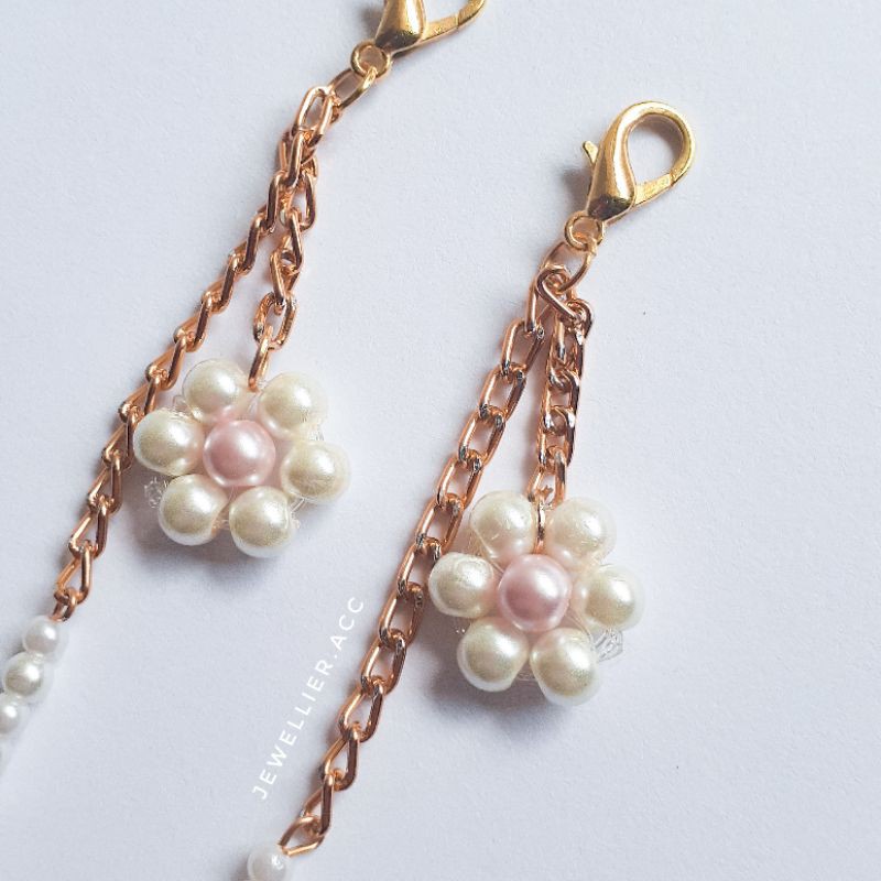 strap masker bunga, strap masker rantai, kalung rantai, kalung masker korea, strap masker mutiara