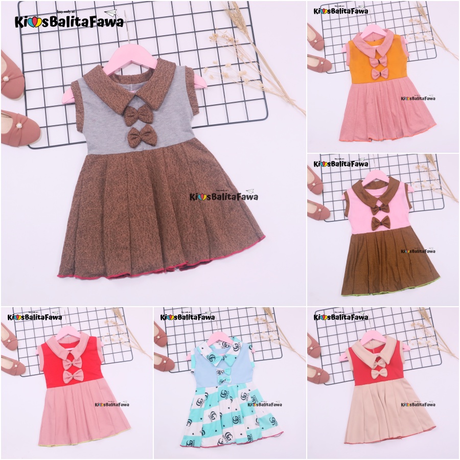 Dress Nindy uk 1-2 Tahun / Dres Kerah Yukensi Atasan Baju Import Anak Perempuan Cewek Harian Grosir