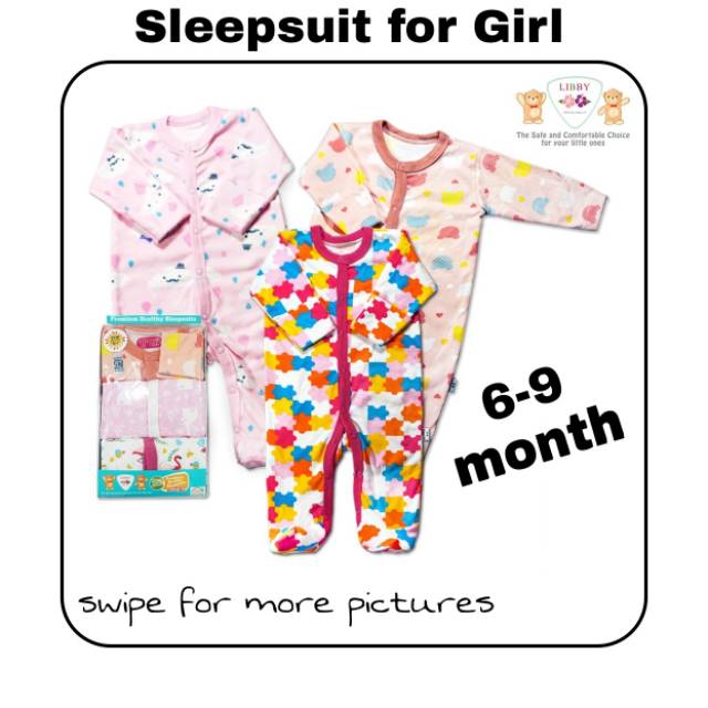 LIBBY Sleepsuit 6-9 Bulan/ Baju Tidur Bayi Perempuan/ Jumper