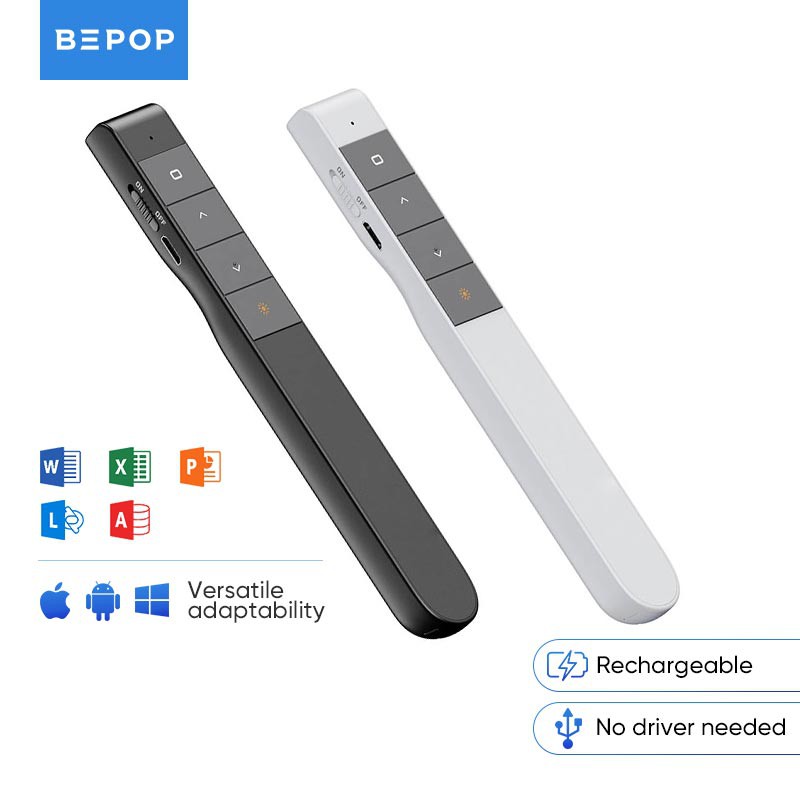 Bepop Wireless Laser Pointer Presenter Rechargeable Flip Pen 2.4G Remote Control