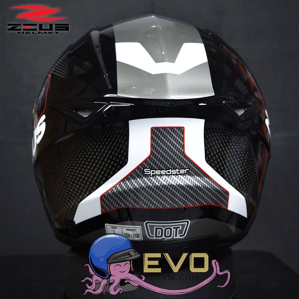 HELM ZEUS FULL FACE BLACK AL6 WHITE RED - FREE SMOKE VISOR ZEUS ORIGINAL ( ONGKIR 2KG )