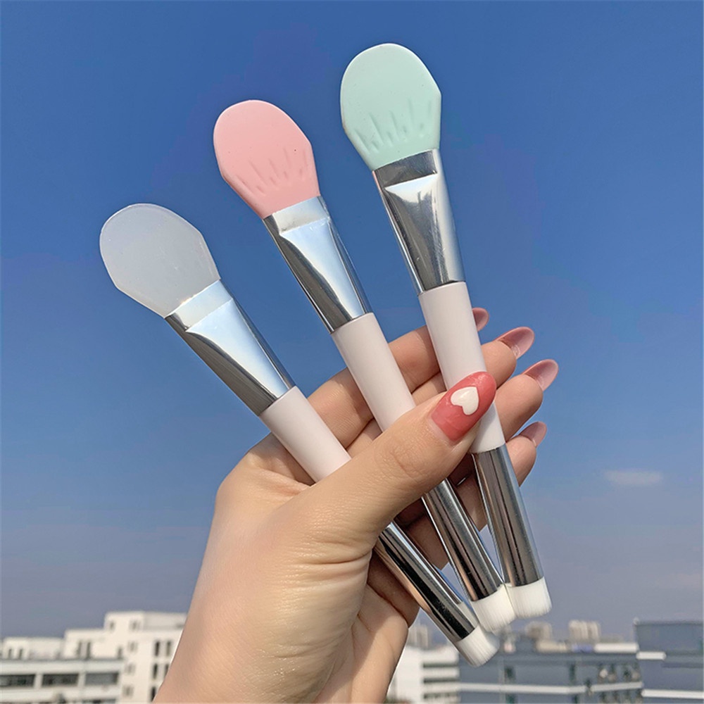1pc Brush Masker Lumpur Kepala Ganda Bahan Silikon Rambut Lembut Untuk Alat Kecantikan Wanita