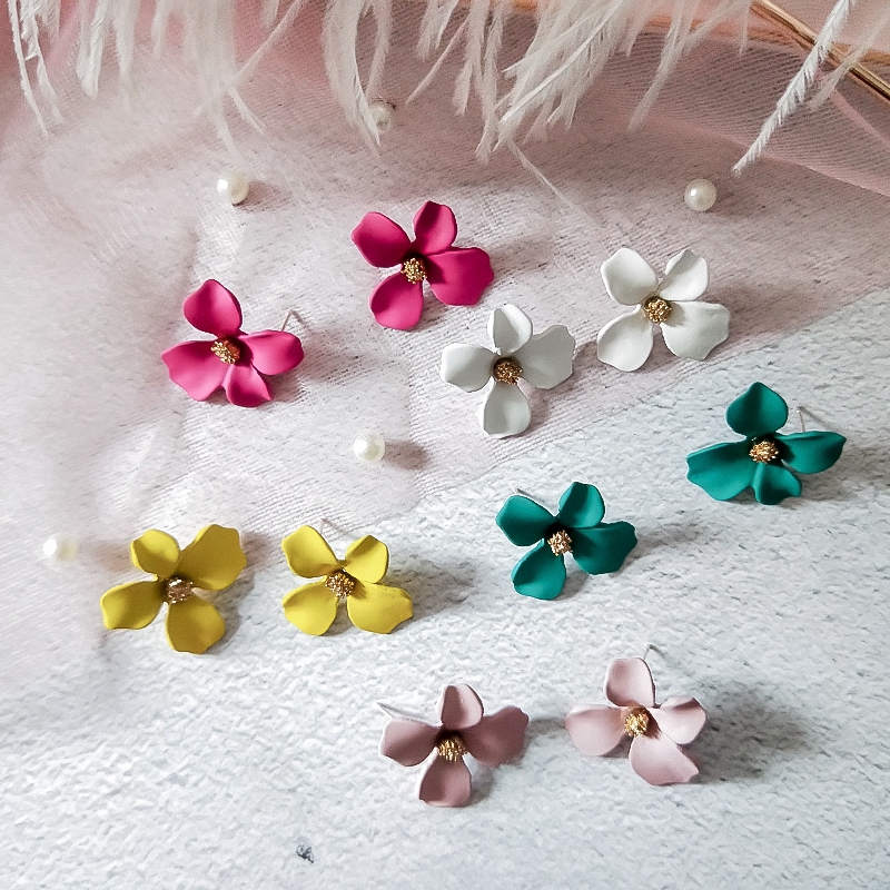 INS Boho Big Petal Flower Studs girl Floral Pendant Earrings