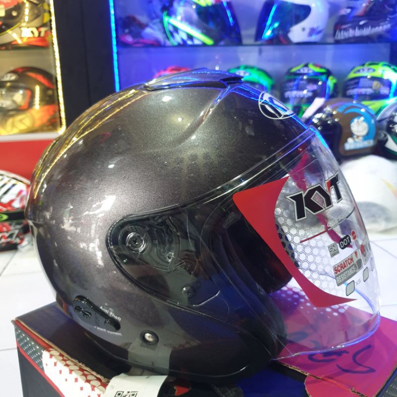 Helm KYT half face Kyoto Solid-Abu rokok
