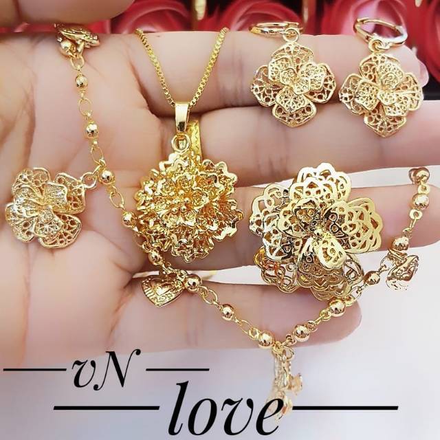 Xuping set perhiasan mawar lapis emas 24k