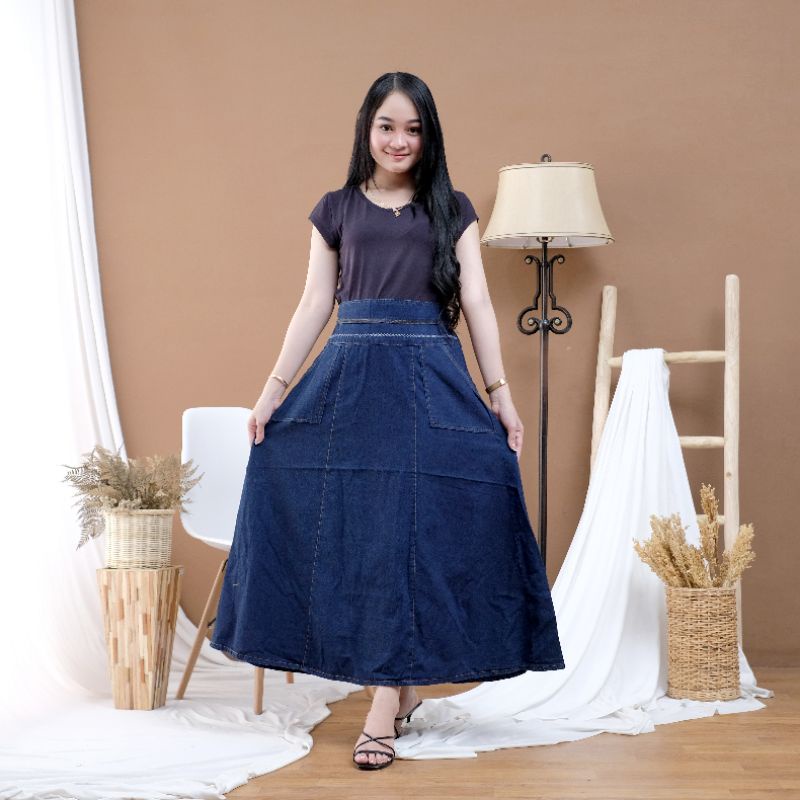 Rok Dewasa / Rok Jeans Wanita / Rok Panjang Dewasa / Rok Denim Panjang / Rok Panjang Wanita