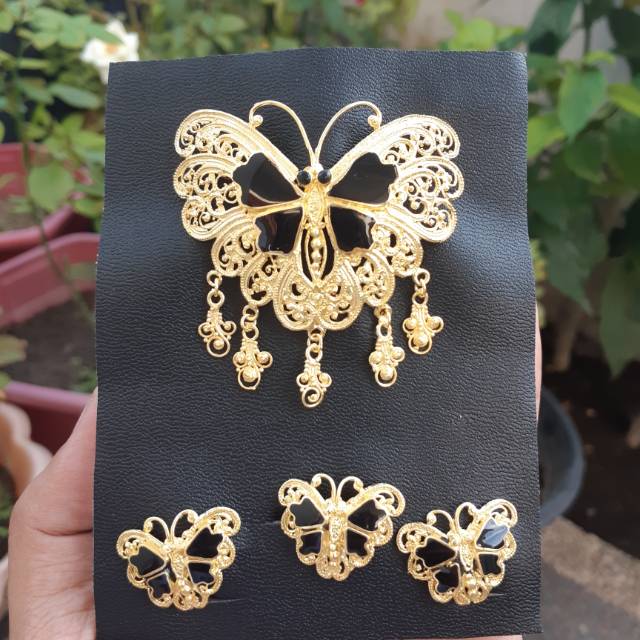 Bros alpaka bali set kebaya motif kupu-kupu resin