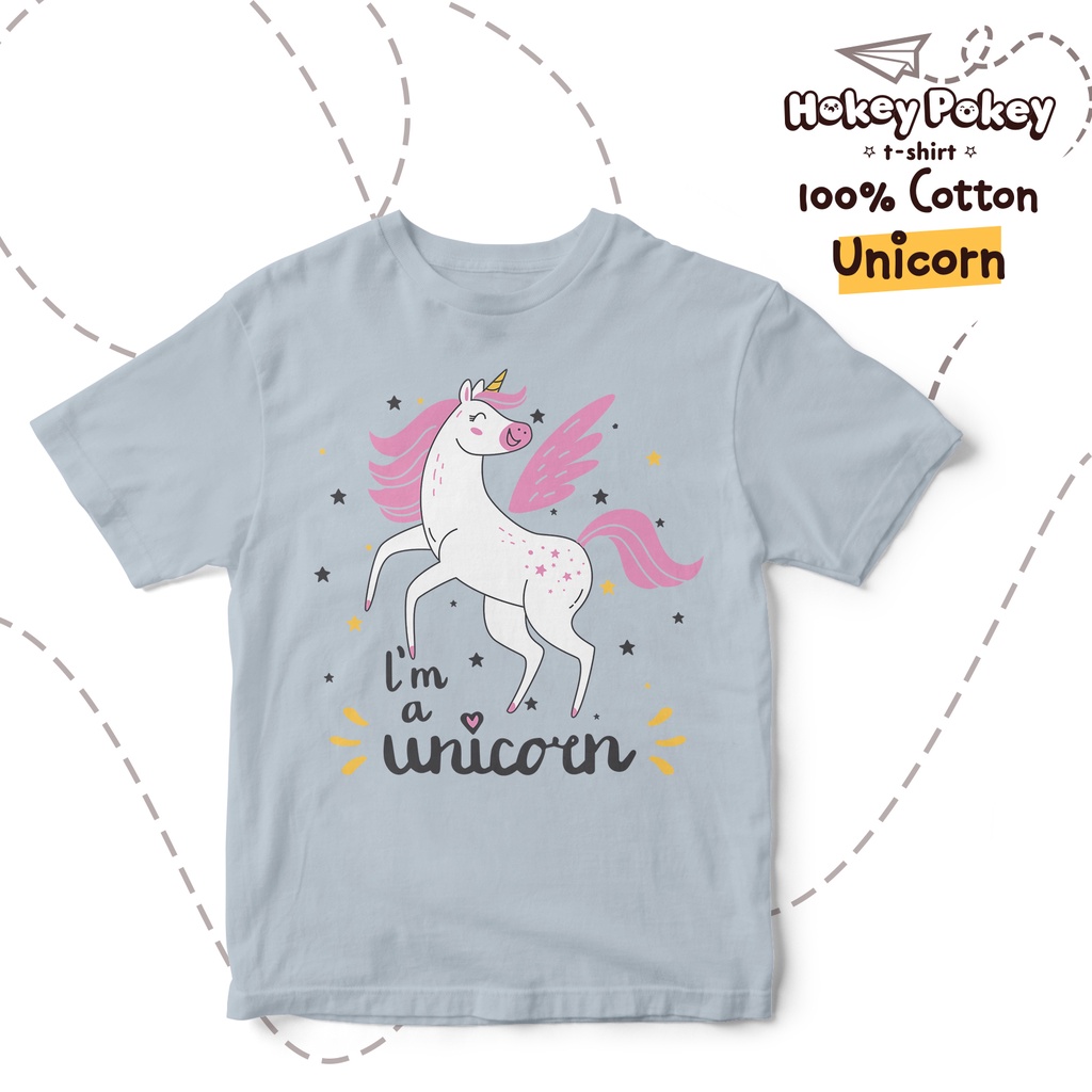 Baju Kaos T Shirt Anak Perempuan Katun Combed Motif Unicorn Abu