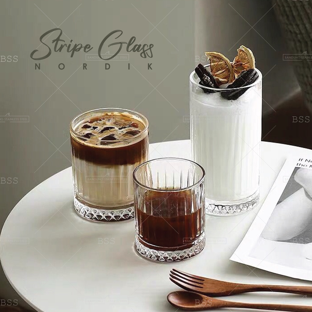 Striped Glass Coffee Gelas Kaca Nordik Kopi Tebal Ripple Cangkir Eropa Unik Lucu Cantik