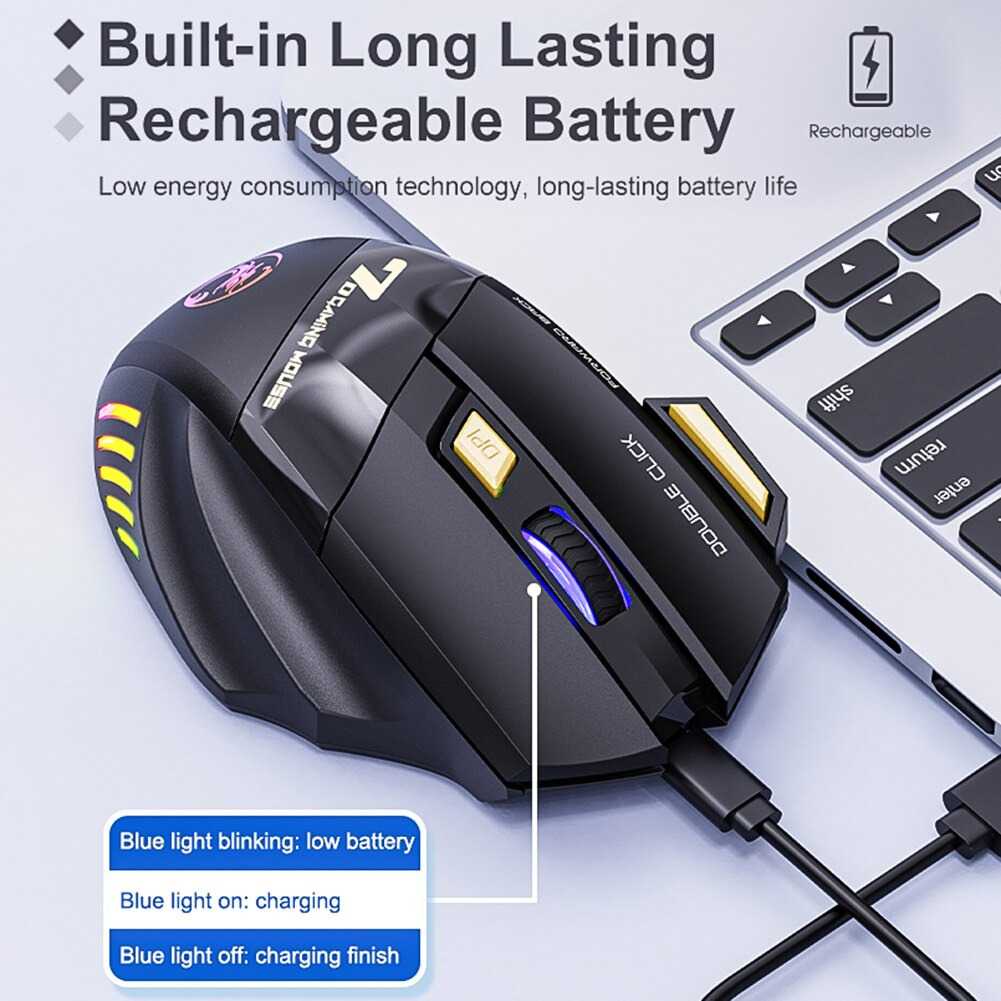 IDN TECH - iMice Wireless Gaming Mouse Ergonomic RGB Rechargeable 3200 DPI GW-X7