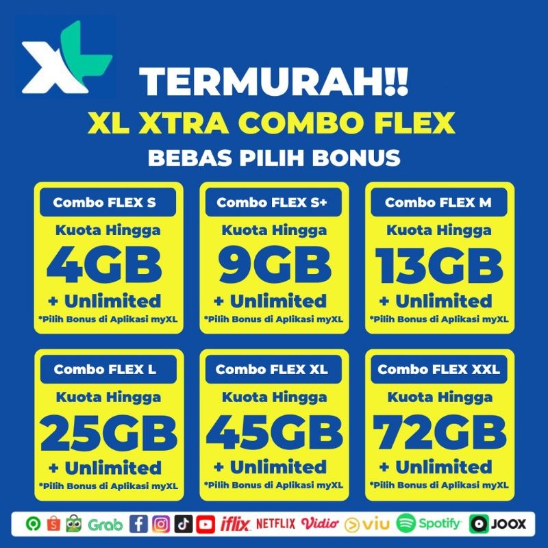 Promo Termurah  Paket Data XL Xtra Combo Flex S, M, L, XL, XXL