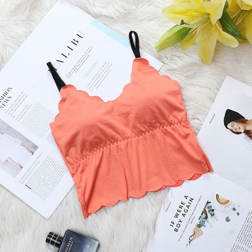 ♕ Tmall ♕ TM-096 TANKTOP BRA 2021 WITH CUP BH SINGLET WANITA IMPORT ATASAN WANITA TERBARU-ORANGE