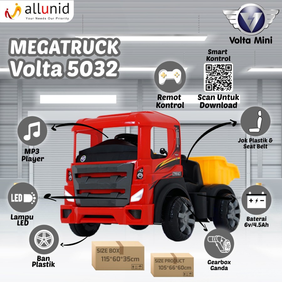 Mainan Anak Mobil Aki Truck Pasir Mega Truck VOLTA 5032 SNI Garansi Termurah Murah-4