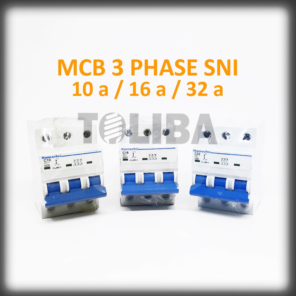 mcb hannnochs 3 phase 10a 16a 32a SNI original / mcb listrik mcb 3p / mcb 3phase 10 ampere mcb 3p 16